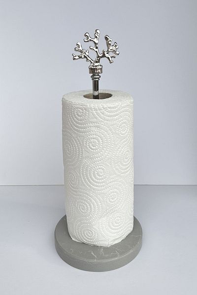 bemdesign Marble Decorative Roll Paper Towel Holder Bathroom - Kitchen Organizer - Gray Marble - silver