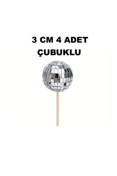 bizdenpastacılık Disco Ball Cake Decoration 3 cm 4 Pieces Mirror Garbage Skewers Installed