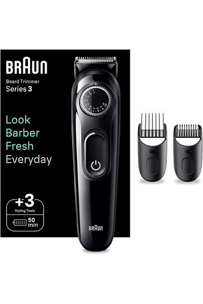 Braun Beard Trimmer 3 With Precision Wheel, 3 Styling tools, 50 mins Runtime, ProBlade - BT3410