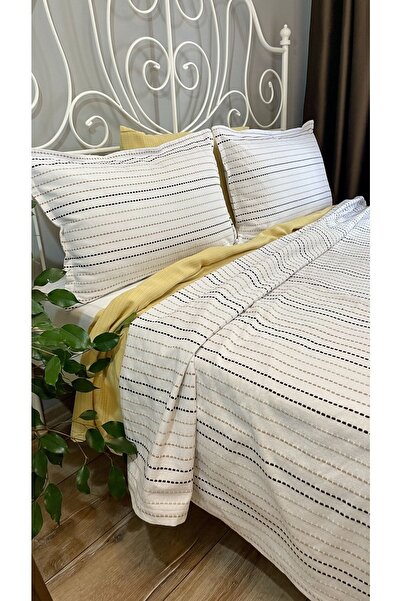 Decamor home Linea Bej Yatak Örtüsü Pike Takımı Set Çift Kişilik
