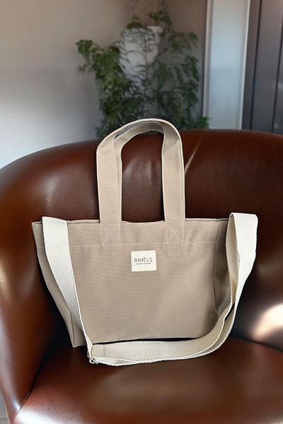 BAHELS Beige Waxed Canvas Shoulder Bag - Washing Effect Strap