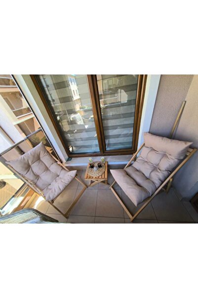 AR&MA WOOD Minderli -  Şezlong Seti Bahçe & balkon & teras & plaj Katlanır İkili Set - 2 Şezlong 1 Sehpa