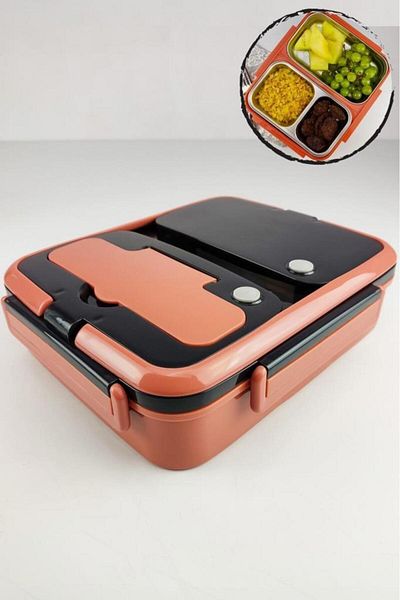 Digithome Food Carrying and Storage Container with Compartments Steel Chamber 25 Cm for Work Office School Orange - Yk1392 C320.025