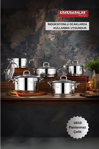 Kahramanlar 10 Piece Steel Cookware Set with Induction Base