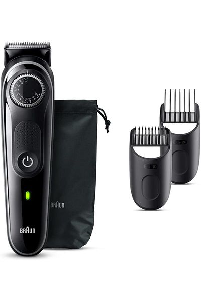 Braun ماكينة تشذيب اللحية 3 عجلات دقيقة، 40 إعداد طول، 4 أدوات تصفيف، وقت تشغيل 80 دقيقة - BT3440
