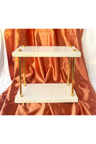 bemdesign رف عرض من الرخام المكسور بمرآة بيضاء بطبقتين، رف توابل للمكياج، منظم للحمام والمطبخ، ذهبي