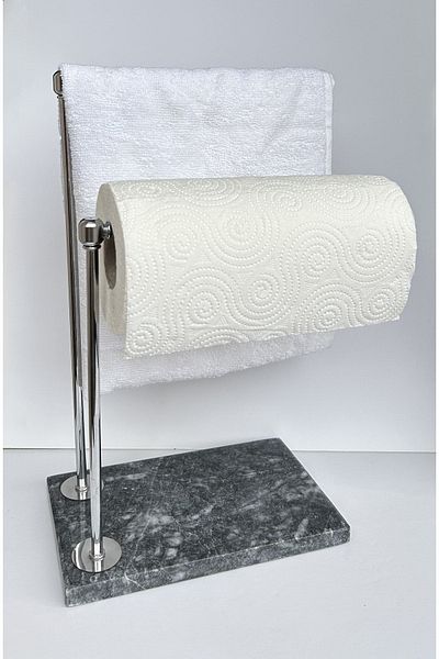 bemdesign Marble Decorative Towel Holder Bathroom Organizer Smoked Marble - Silver