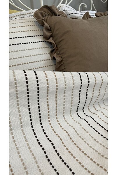 Decamor home Linea Bej Yatak Örtüsü Pike Takımı Set Çift Kişilik