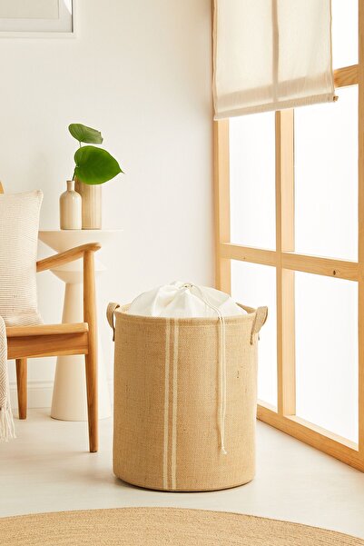 Ocean Home Textile Jüt Katlanır Kirli Çamaşır Dolap İçi Çocuk Odası Oyuncak Düzenleyici Saklama Sepeti 36x40