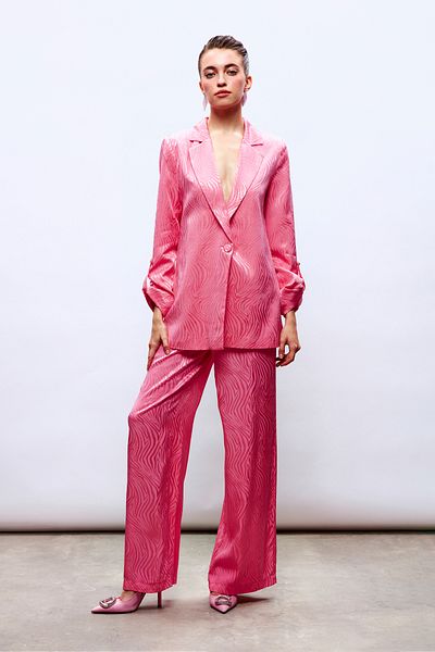 Sateen Satin Patterned Trousers - Pink