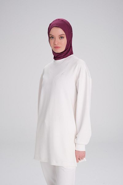 Haşema Εκρού Χρώμα Oversize Soft Textured Casual Φούτερ - ACT-14