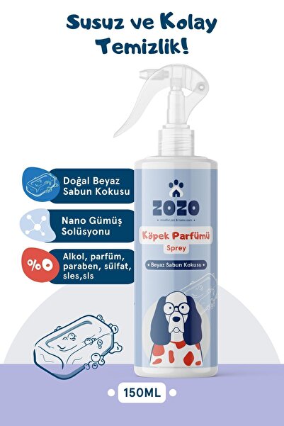 Zozo Cares Köpek Kuru Şampuan Sprey - Beyaz Sabun Kokulu Köpek Parfümü Sprey 150 ml