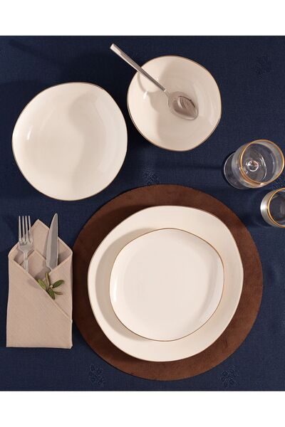 Madame Coco Alette Altın Yaldızlı 6 Kişilik 24 Parça Yemek Takımı - Beyaz/Gold