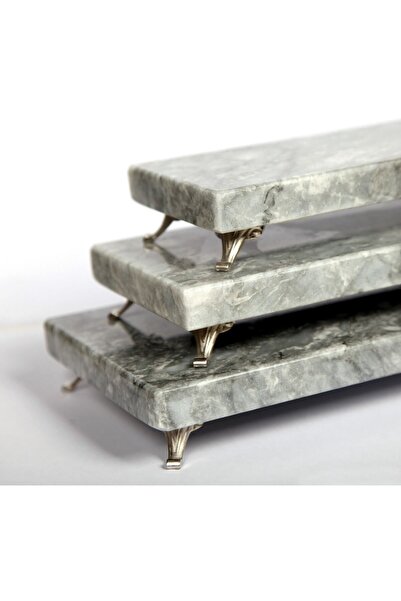 bemdesign Marble Presentation Set of 3 with Silver Legs (başakmarble)