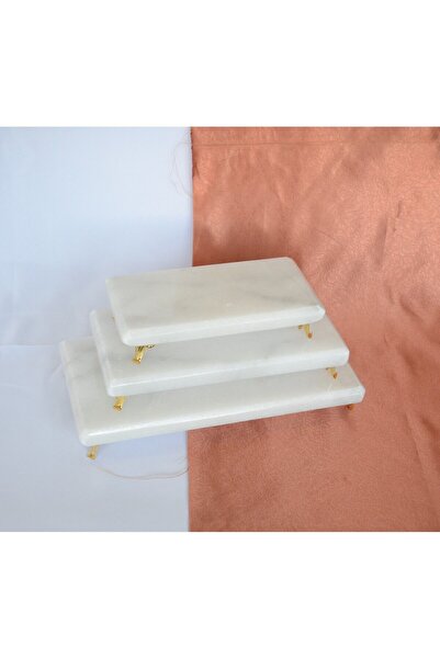 Başakmarble Real Marble Presentation Set of 3 with Gold Legs (BAŞAKMARBLE)