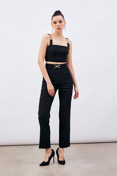 Sateen Μαύρο Παντελόνι - Λεπτομέρεια αξεσουάρ