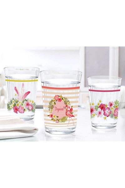 Madame Coco Set mit 3 STD-Flamingo-Wasserbechern, 290 ml – klassisch