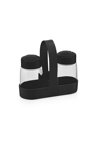 HOMENIVA Glass Salt Shaker and Black Pepper Shaker Set with Click Lid and Stand
