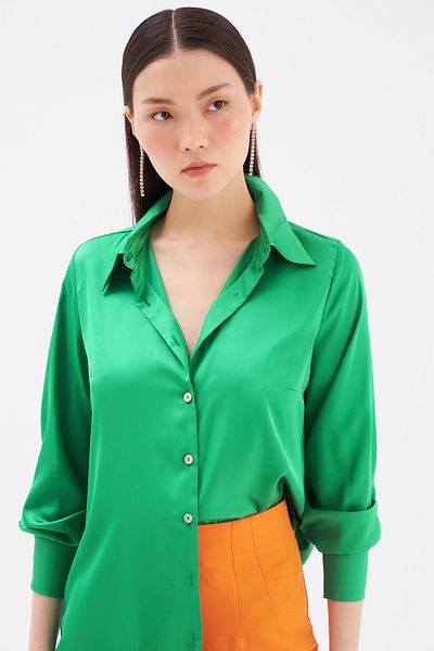 Sateen Cămașă oversize din satin smarald