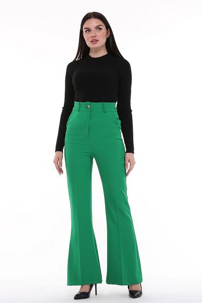 CEDY DENIM CEDY Picior spaniol pentru femei, talie înaltă, pantaloni cu centură, tăietură originală supradimensionată, C3004 VERDE