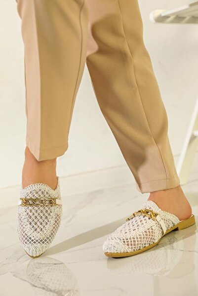 MD trend Women's Knitted Casual Sandals - Chain, Straw Lace, Closed Slippers