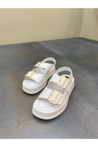 DİVA Γυναικεία καθημερινά σανδάλια Diva White - Σχέδιο διπλής πόρπης