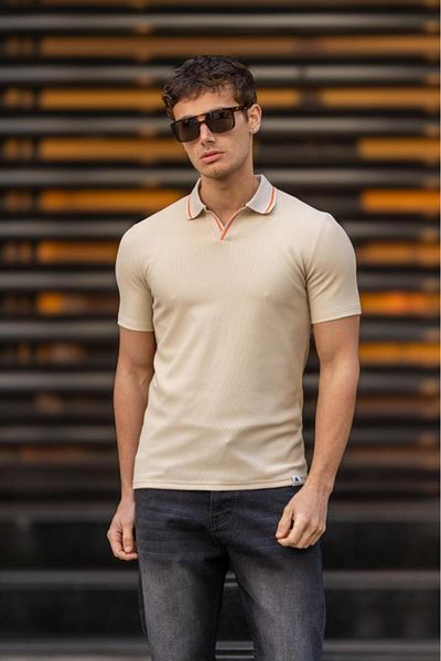 Decas Μπεζ Χρώμα TRAY V-Neck Βαμβακερό T-Shirt
