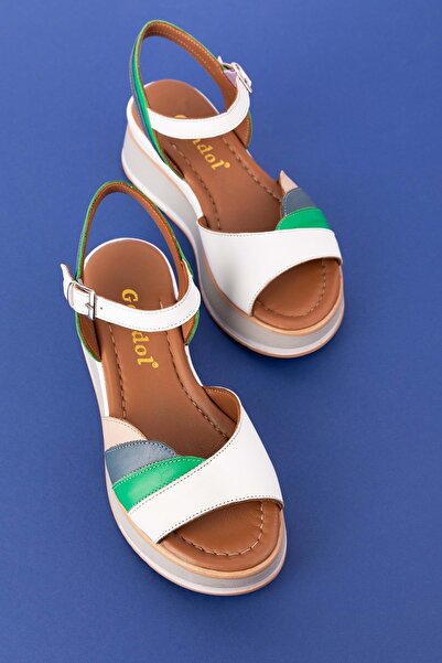 Gondol Kadın Hakiki Deri Platform Tabanlı Sandalet Mlk.5355