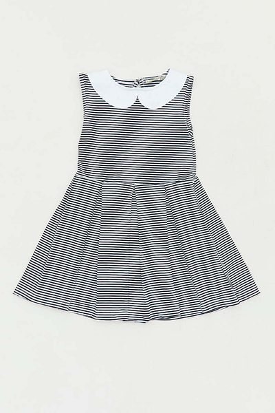 Sellfie Kids Girl's Striped Pleated Collar Combed Cotton Dress