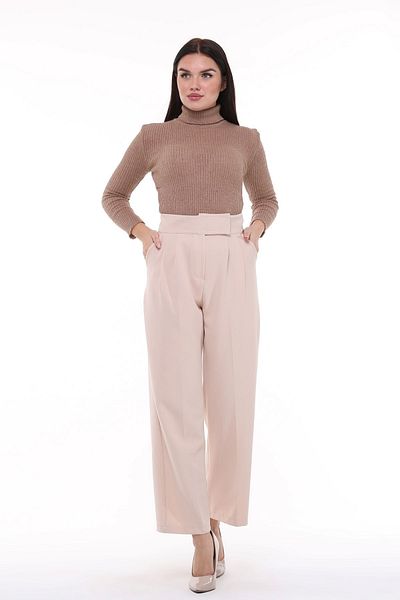CEDY DENIM CEDY Women's Palazzo, High Waist Belt Velcro Trousers, Oversize Original Cut, C3002 BEIGE