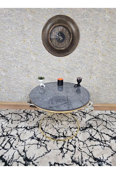 ZAFİR Gold Kaplama Aris Gri Suntalem Tabla Pota Orta Sehpa - Gold Sehpa - Ort...