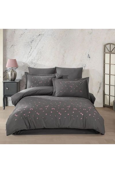 Hobby Spring Gray Embroidered Double Hobby Duvet Cover Set