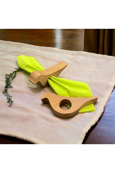 WOODVİVE Wooden Napkin Ring 6 Pieces - Beech - S014