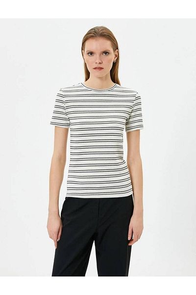 Koton 4SAK50133EK Tricou de damă din bumbac cu dungi negre