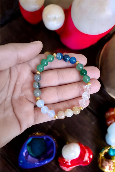 MGA DOĞAL TAŞ Pisces bracelet (moonstone, amethyst, green agate, jade, aquamarine, blue varasite, green varasite)