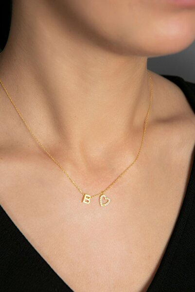 Elika Silver Kadın Harfli Kalp Model 925 Ayar Gümüş Kolye