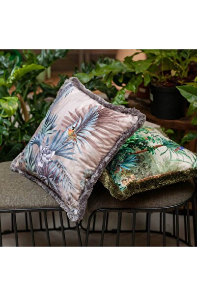 Adawall Gri Kuşlu Bahçe Dekoratif Kırlent