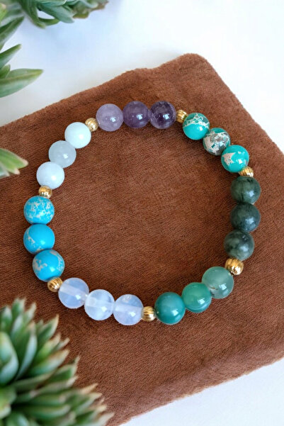 MGA DOĞAL TAŞ سوار برج الحوت - حجر القمر، الجمشت، العقيق الأخضر، اليشم، الزبر...