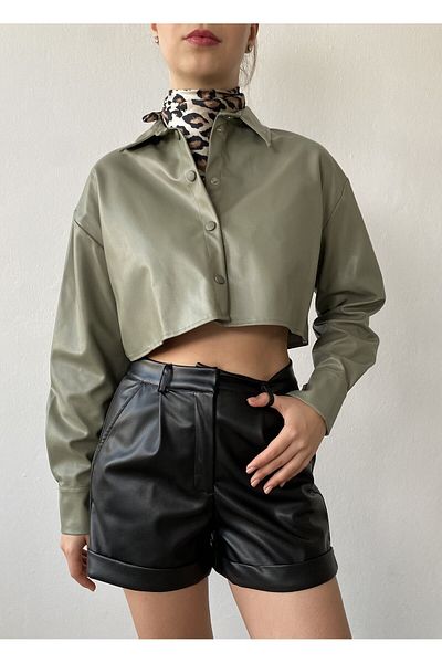 minaaise Cămașă din piele crop Çağla 26062