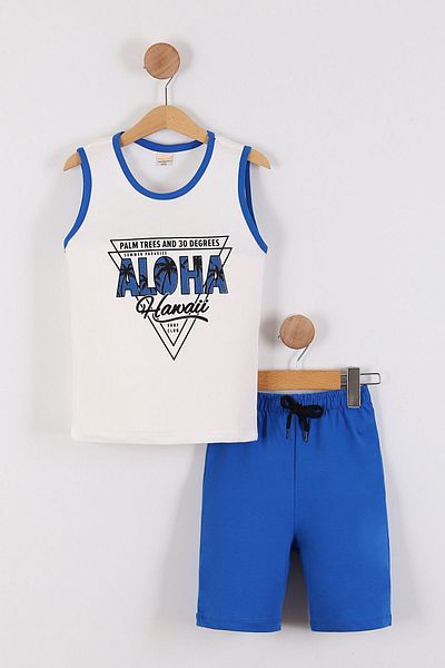 Pollito Set de 2 piese pentru băieți cu tricou și pantaloni scurți cu imprimeu Aloha Saks