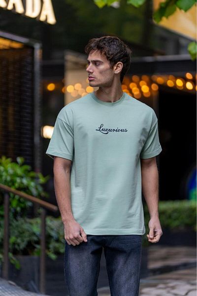 Decas Water Green Oversize Βαμβακερό μπλουζάκι με λαιμόκοψη - TAPE