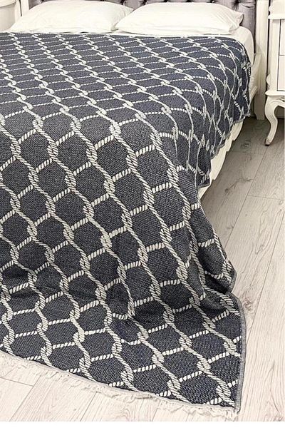 Çeyiz Diyarı Μονό Πικέ με Κρόσσια Λινά Navy Blue - Διπλό, 220x240 εκ