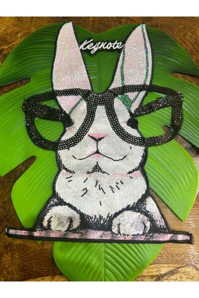 Gönülden Tasarım 39x27 cm Aplicație de pluș de iepure cu ochelari cu paiete