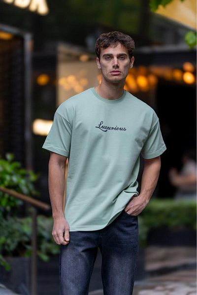 Decas Water Green Oversize Βαμβακερό μπλουζάκι με λαιμόκοψη - TAPE