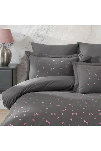 Hobby Spring Gray Embroidered Double Hobby Duvet Cover Set