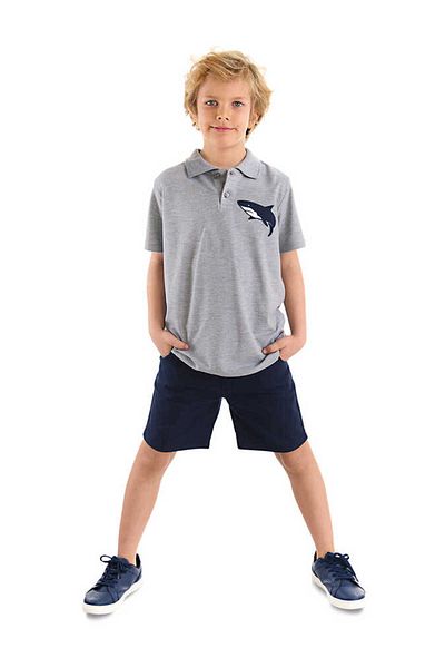 Denokids Shark Boy's Polo Neck T-shirt Shorts Set