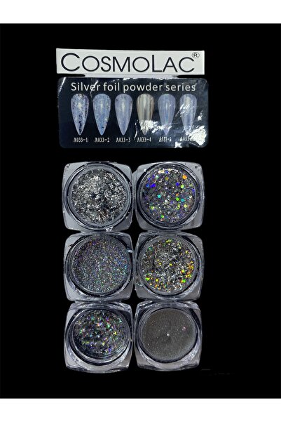 Cosmolac NAİL ART SİLVER GÜMÜŞ TIRNAK SÜSLEME SETİ , FOLYO -SİM - TOZ 6 LI SET