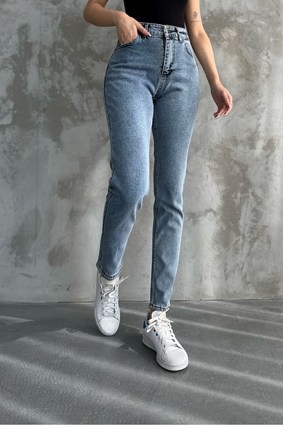 macharelbasic Μπλε γυναικείο ψηλόμεσο τζιν Mom Skinny Leg