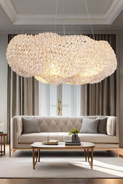 Apliqa Pansy 60 Lik Bulut Gold Kaplamalı Modern Tasarım Salon Kristal Sarkıt Avize