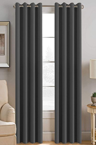 farbateks Dark Gray Anthracite Color Rustic Curtain with Eyelet Ring Pipe Ring Decoration Curtain